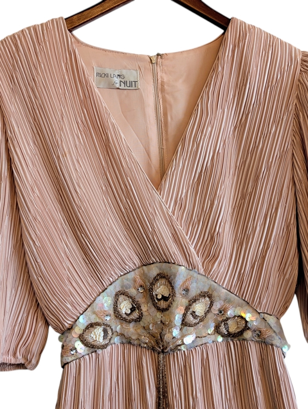 VTG Union Tag Womens Ricki Lang for Nuit Plisse Sequins Belt Dress sz 10